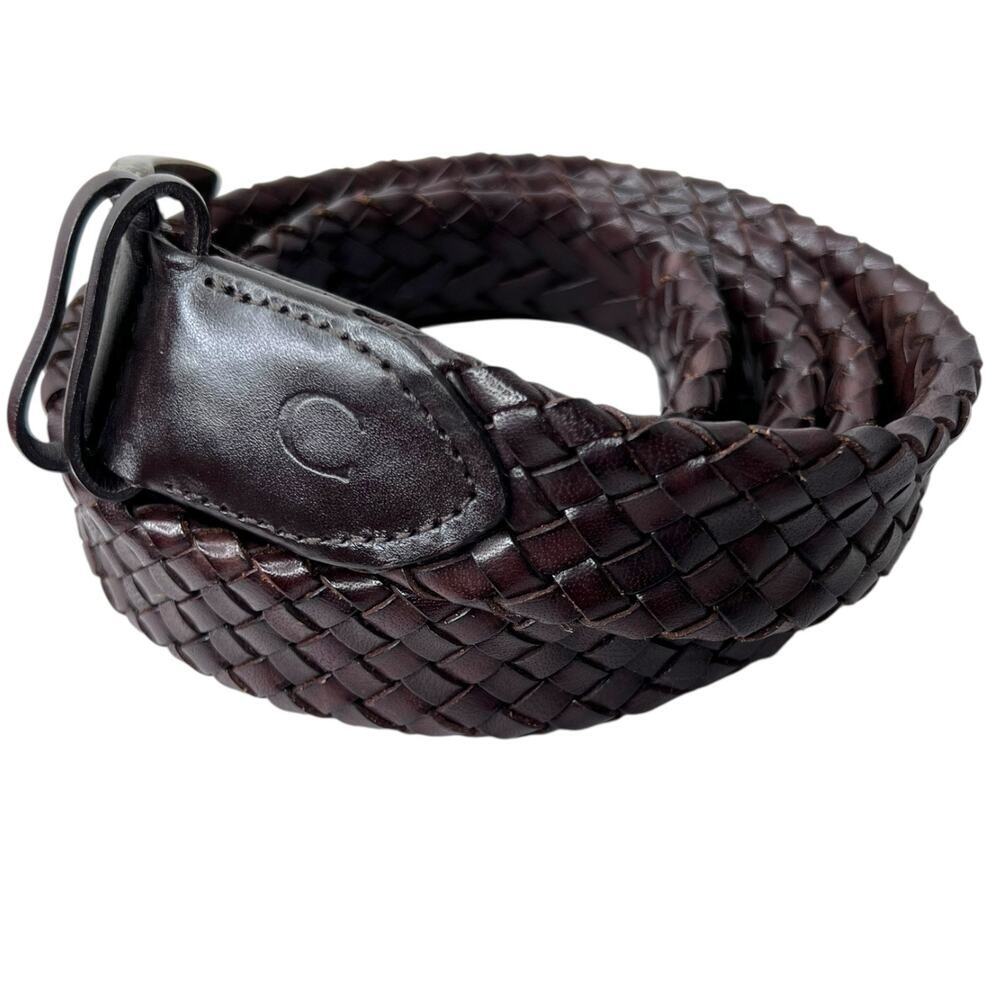 Canali Weaved Leather Belt Brown with a Silver Buckle Fits Men's 40" - 45" Waist